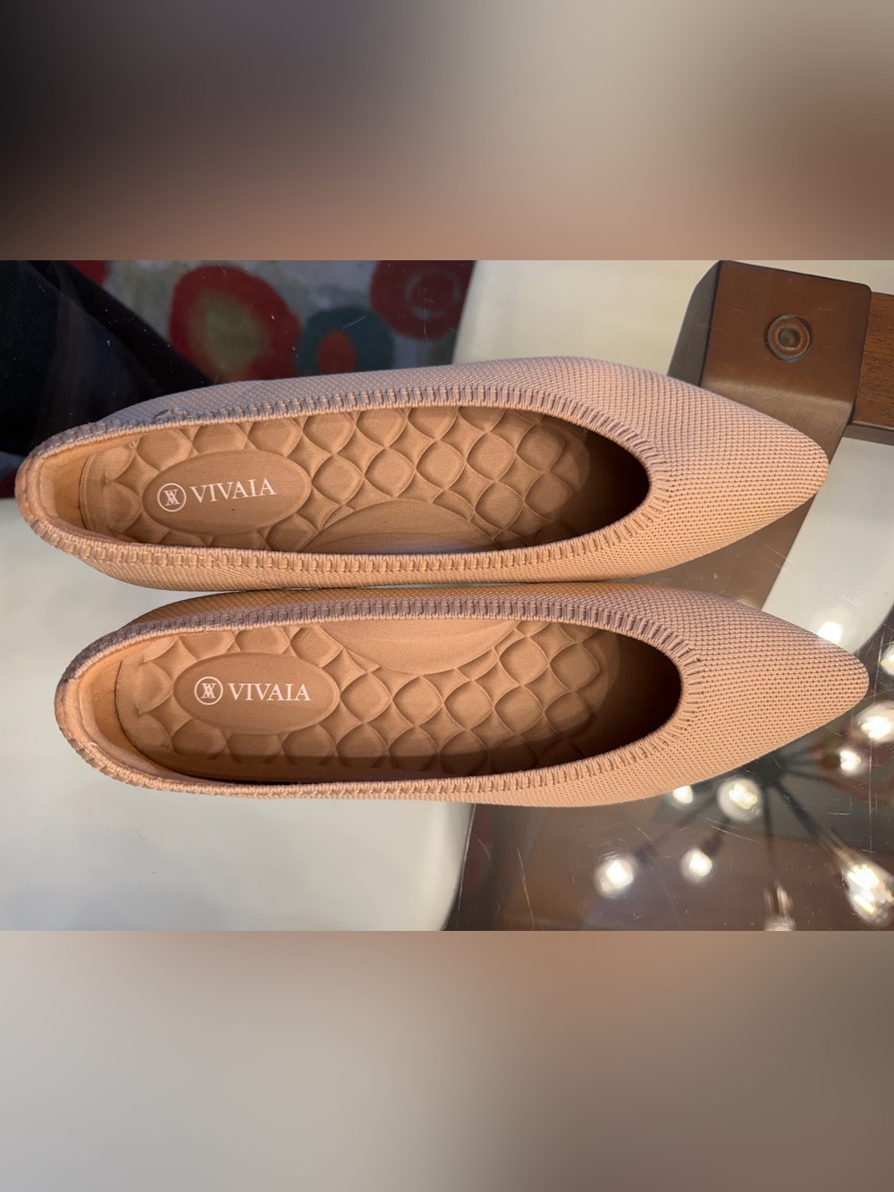 Vivaia Women's Nude Pointed Knit Flats